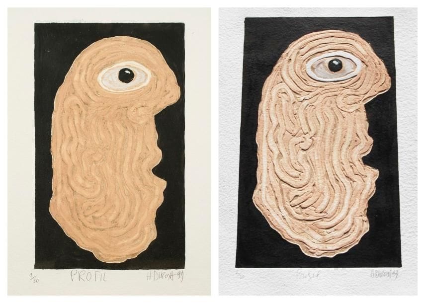Hervé DI ROSA(né en 1959)
Profil Gravure au carborundum. Rehaussée à la main. Signée en bas à droite et titrée en bas au milieu. Tirage à 30 exemplaires. 76 x 57 cm 3 exemplaires proposés Pourront être divisés.