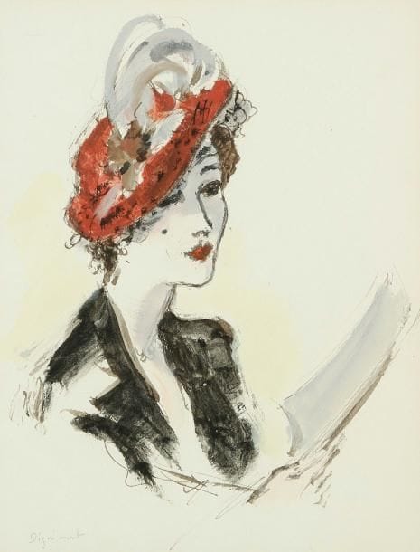 André DIGNIMONT (1891-1965)
Jeune femme au chapeau Aquarelle et gouache. Signée à la mine de plomb en bas à gauche. H: 26.50 x L: 20.50 cm
