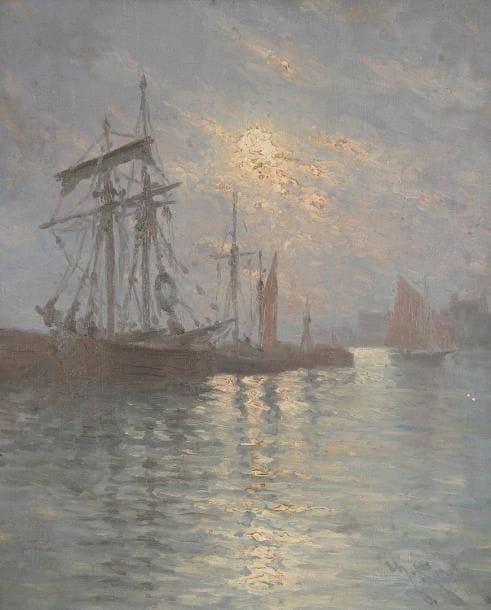ECOLE FRANCAISE
Le port la nuit Huile sur toile. Signée en bas à droite. H: 45 x L: 36 cm
