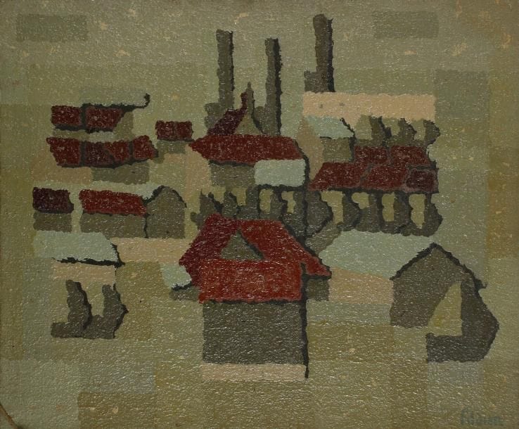 André FILDIER (? - 2001)
La ville, vers 1959 Huile sur toile. Signée en bas à droite. H: 46 x L: 55 cm