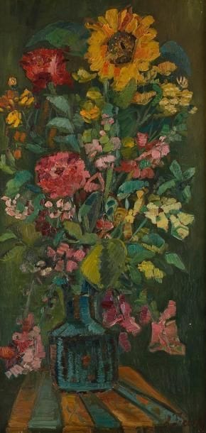 Maria FRECON (né en 1914)
Tournesols Huile sur toile. H: 100 x L: 65 cm