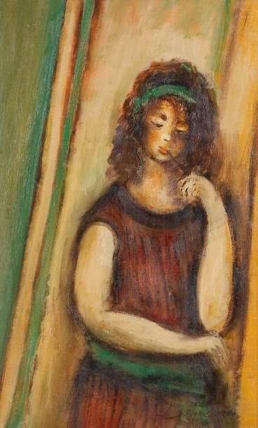 Simcha NORNBERG (né en 1918)
Jeune fille pensive Huile sur toile. Signée en bas à droite. H: 55 x L: 35 cm