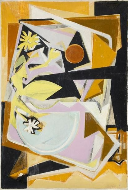 Gudmund OLSEN [norvégien] (1913-1985)
Prix des vikings, 1951 Huile sur toile. Signée, titrée et datée au dos. H: 50 x L: 73 cm