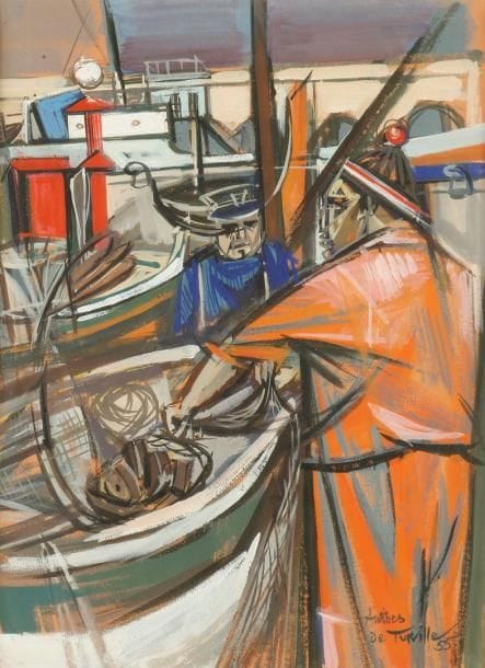 Serge de TURVILLE (né en 1924)
Marin, 1955 Gouache. Signée, datée et située Antibes en bas à droite. H: 58 x L: 42 cm