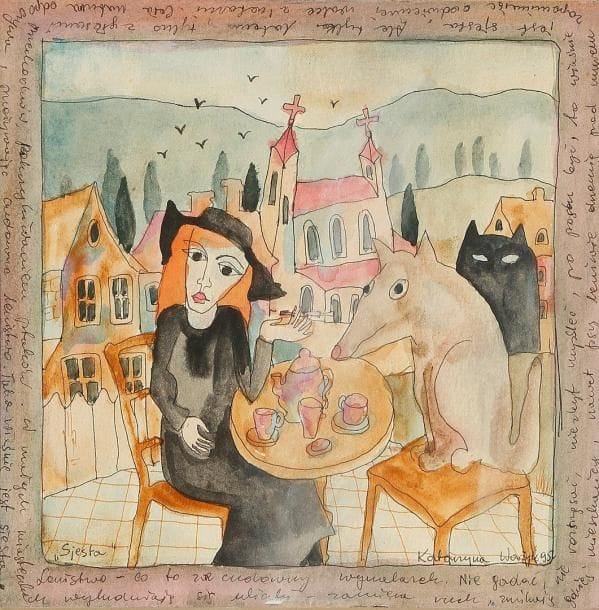 Katarzyna WAZYK (née en 1949)
Sjesta, 1995 Aquarelle. Signée et datée en bas à droite. Titrée en bas à gauche. 22 x 22 cm