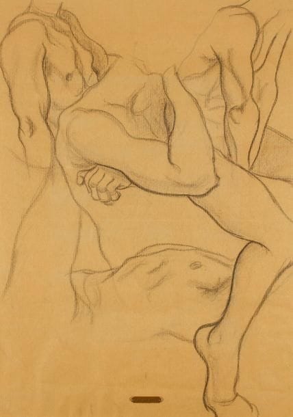Marc CLAUZADE (né en 1957)
Etude d'hommes Fusain sur papier kraft. Non signé. H: 81 x L: 58 cm