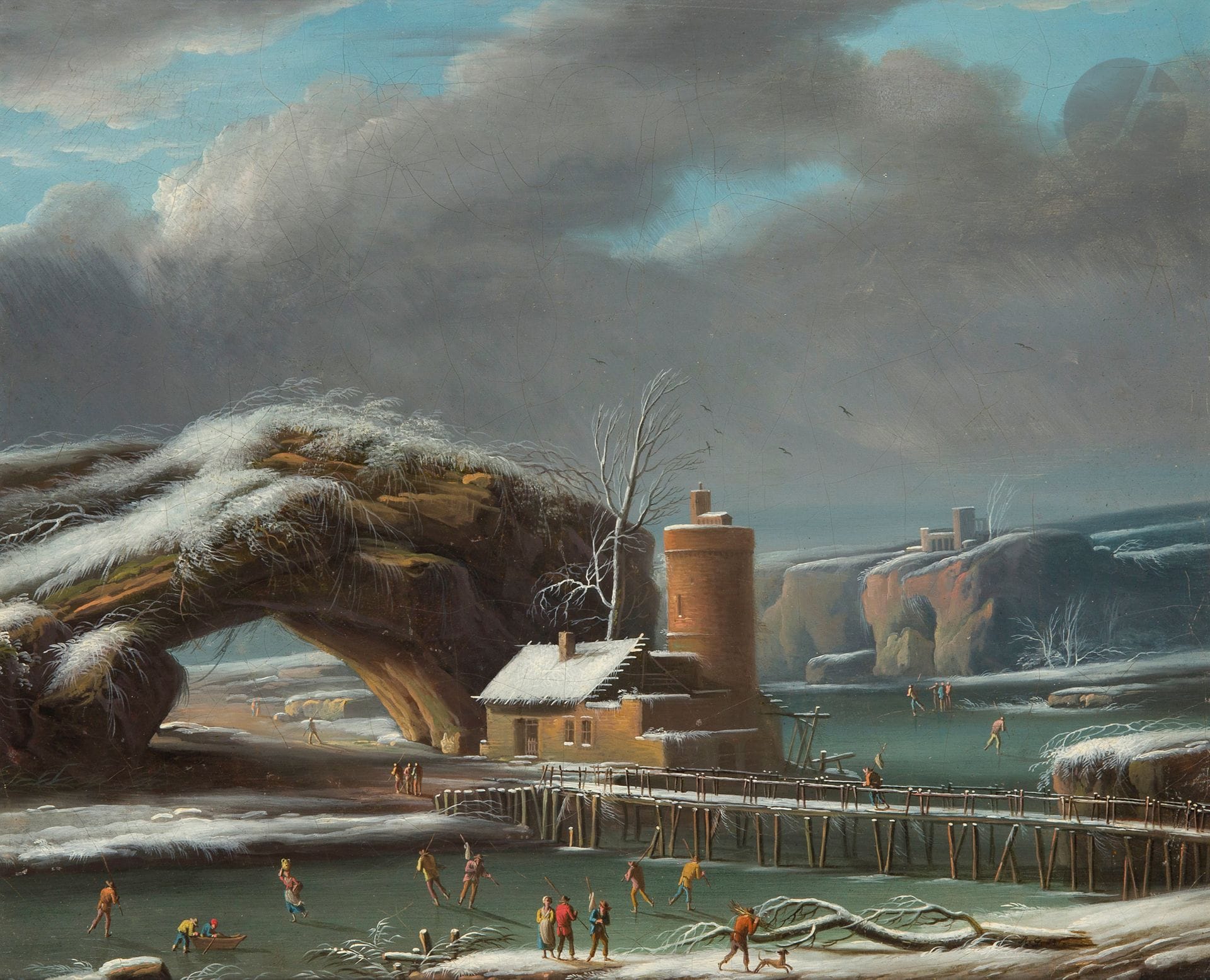 Dans le goût HOLLANDAIS du XVIIe siècle
Paysage animé au bord d’une passerelle
Toile
38 x 46.5 cm
(Restauration)