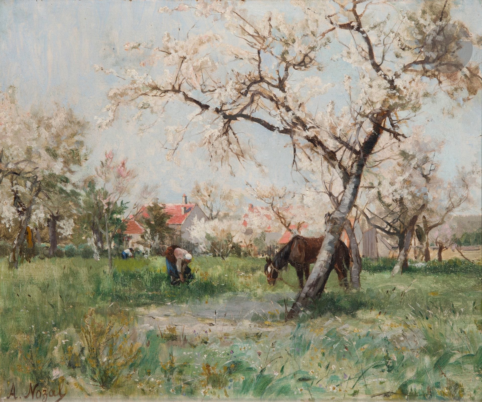 Alexandre NOZAL (1852-1929)
Paysan au travail et son cheval
Huile sur toile.
Signée en bas à gauche.
(Petit accident).
46 x 55 cm