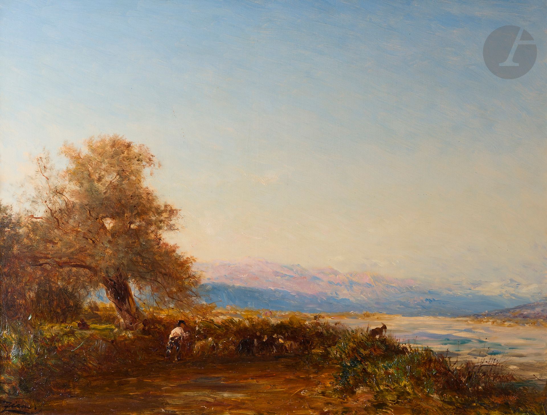 Félix ZIEM (1821-1911)
A shepherd and his goat
Original canvas
Signed lower left " Ziem ".
70 x 92 cm

The Association Félix Ziem, represented by Messrs Mathias Ary Jan, David Pluskwa and Gérard Fabre, has confirmed the authenticity of this work. A certificate can be delivered on request.

Provenance : 
- Sale Violet, Perpignan, February 22, 1972, n°64.
- Private collection, Landes.

Bibliography :
Anne Burdin-Hellebrandth, Felix Ziem 1821-1911, Catalogue raisonné, Tome I, 1998
- n°1335 reproduced on p. 134.
