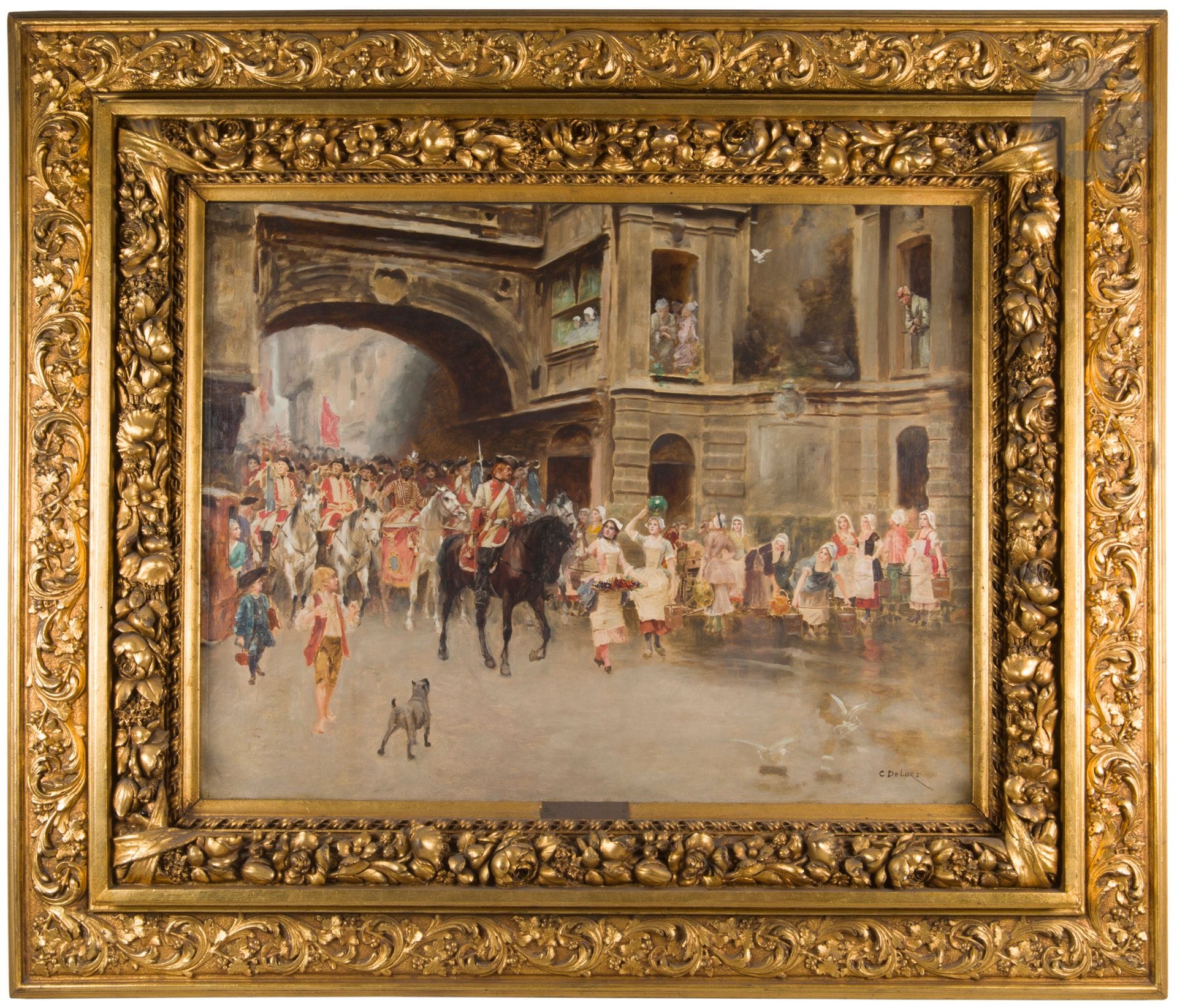 Charles Edouard DELORT (1841-1895)
Le retour de la revue
Toile
Signée en bas à droite. 
92 x 118 cm