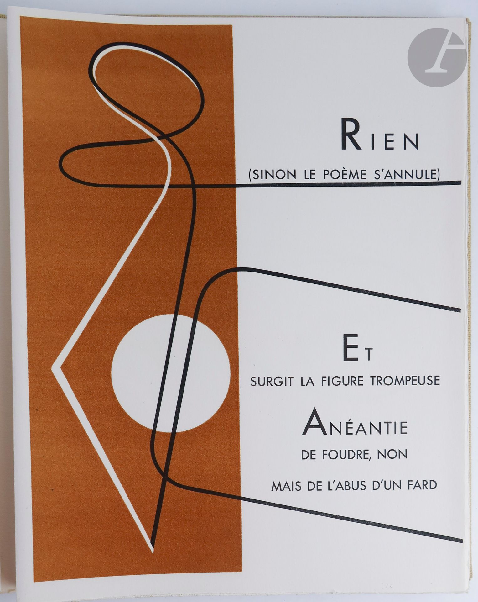 LAUDE (Jean).
Diana Trivia.
[Paris]: Brunidor, 1973. - In-4, in sheets, filled cover, folder and case of the publisher.

First edition of the poems of Jean Laude, illustrated with 10 original lithographs by the Dutch painter César Domela (1900-1992), printed by Fernand Mourlot.
Edition at only 73 numbered copies on Arches vellum, signed by the author and the artist. This one is one of the 40 numbered in Arabic numerals.
Copy perfectly preserved. Transfer of the lithographs on the facing leaves.