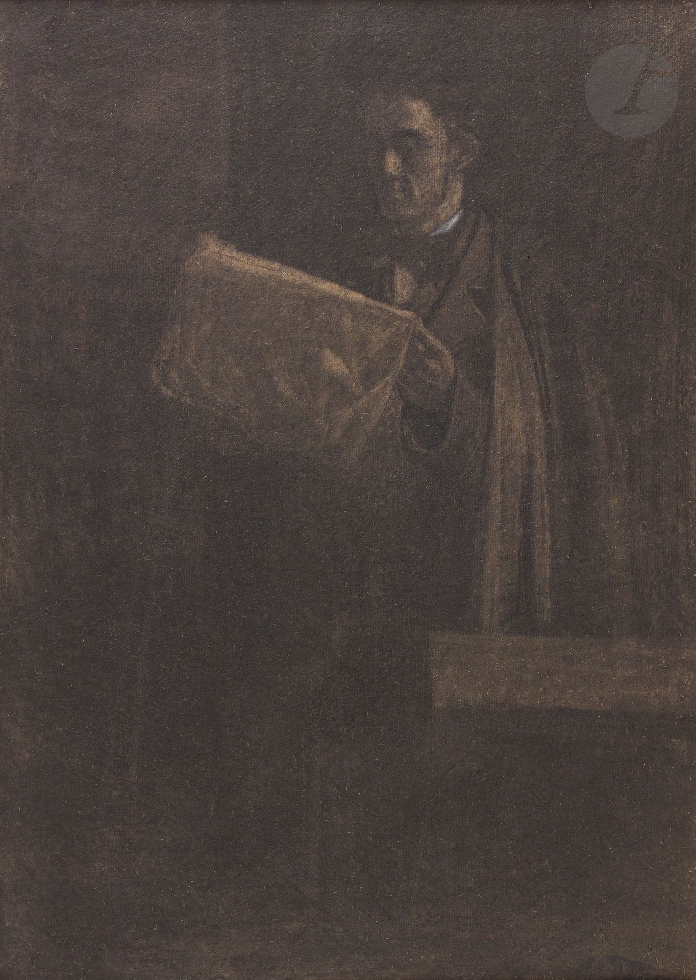 Charles SELLIER (Nancy, 1830 - 1882)
Portrait d’homme au journal 
Fusain, craie blanche.
Cachet de l’atelier en bas à droite (L.3817).
39 x 28 cm

Provenance : 
Jean-Baptiste Eugène Corbin (1867-1952).

