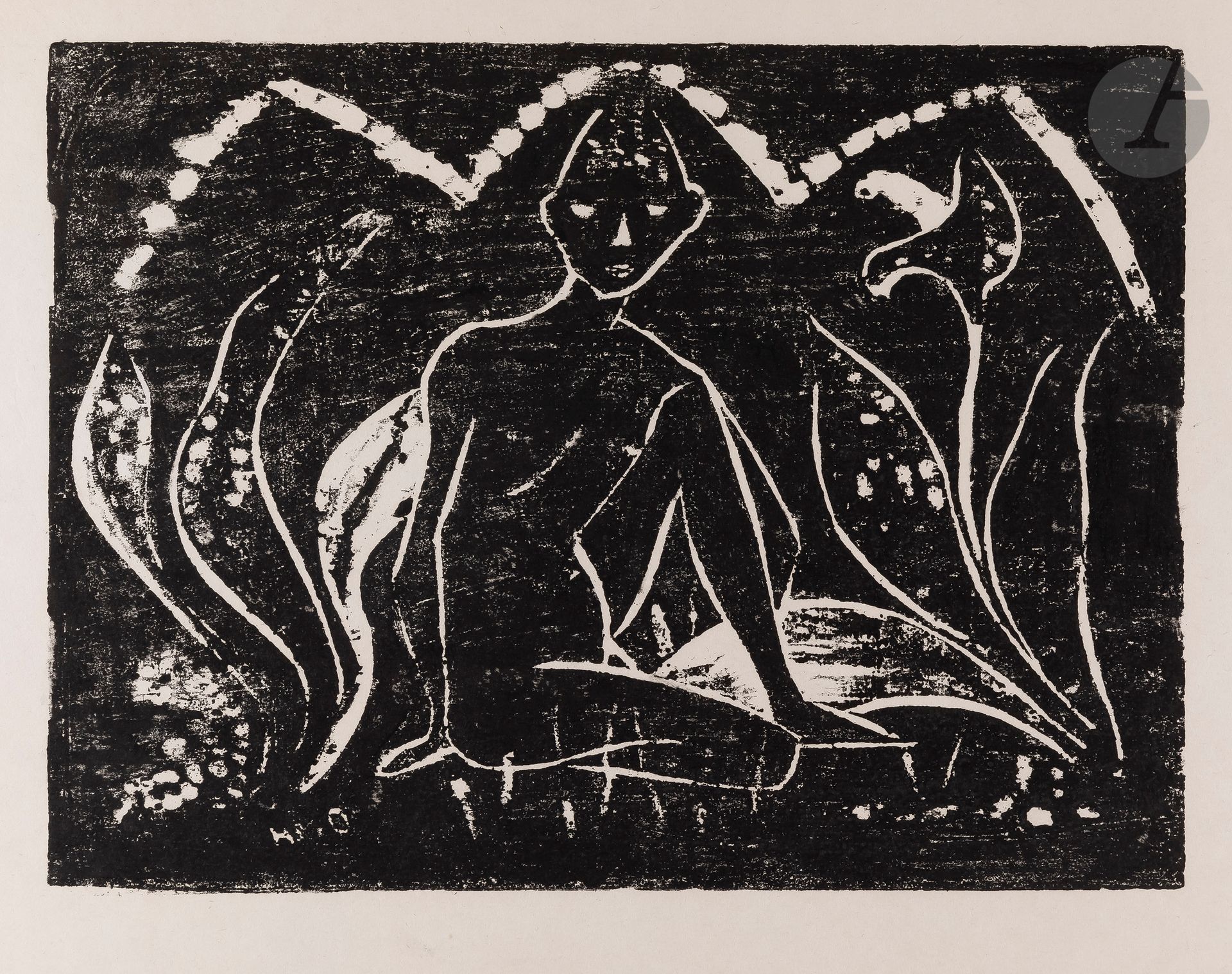 Otto Müller (1874-1930)

Knabe zwischen Blattpflanzen (Jeune garçon parmi des plantes à feuilles). 1912. Bois gravé. 370 x 275 [500 x 350 mm]. Karsch 2. Très belle épreuve sur japon, d’un tirage postérieur, non signée. Traces d’encre en marge gauche. Annotations d’encadreur au bord droit au verso. Toutes marges.