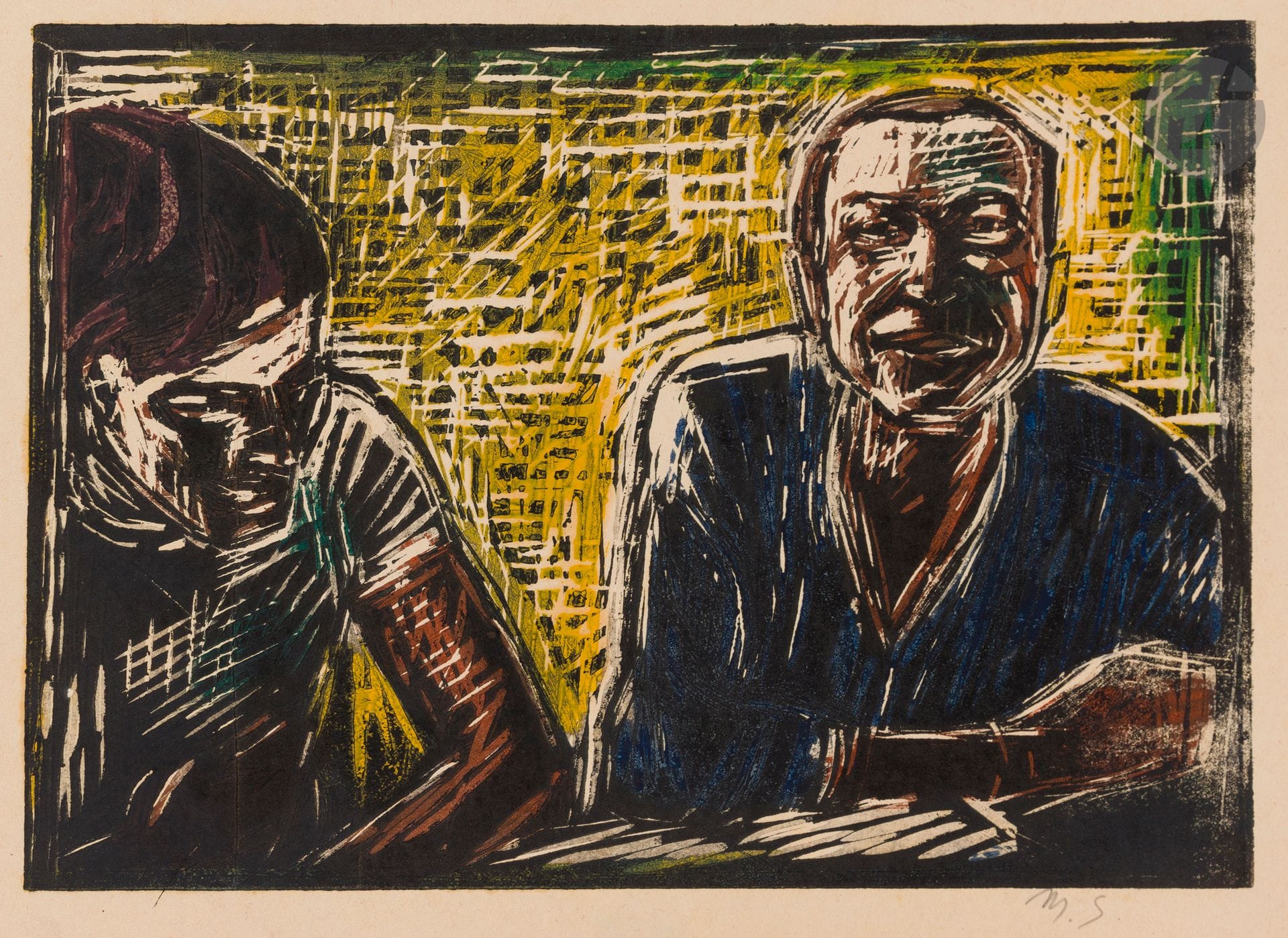 Contemporains, divers
Un lot d’estampes par Gerardiaz et Marc Stockman. 1960-1980. Pointe sèche, bois gravé. Belles épreuves sur différents papiers, signées et annotées. Menus accidents à certains sujets. Joint : quelques dessins de Stockman (gouache, encre de Chine), l’un avec longue déchirure médiane. Ens. 16 p.