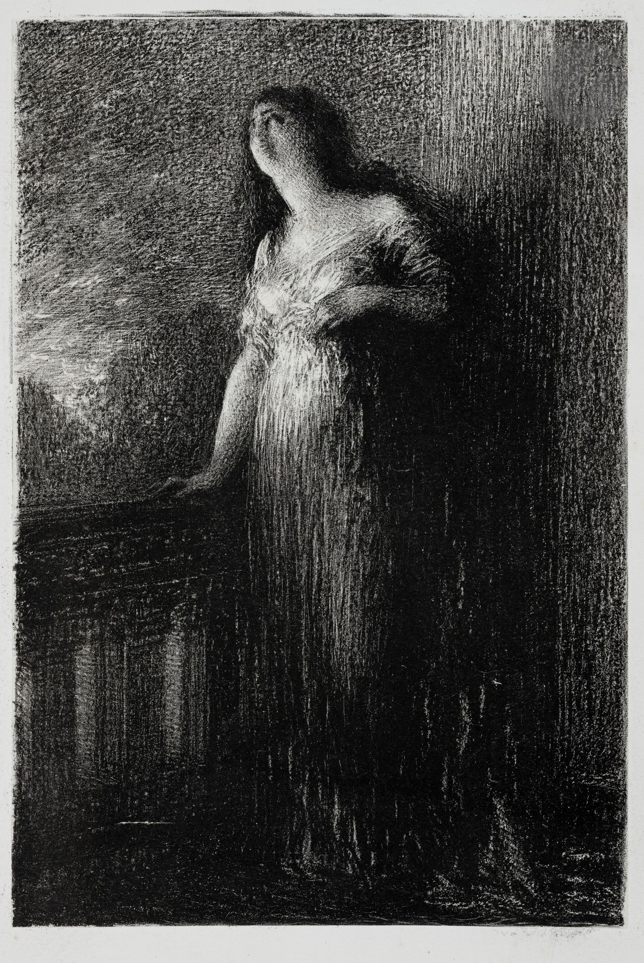 Henri Fantin-Latour (1836-1904)
Roméo et Juliette : confidence à la Nuit. Lithographie. 152 x 226 mm. Hédiard-Mason 82. Très belle épreuve sur chine appliqué. Infimes rousseurs claires. Toutes marges.
