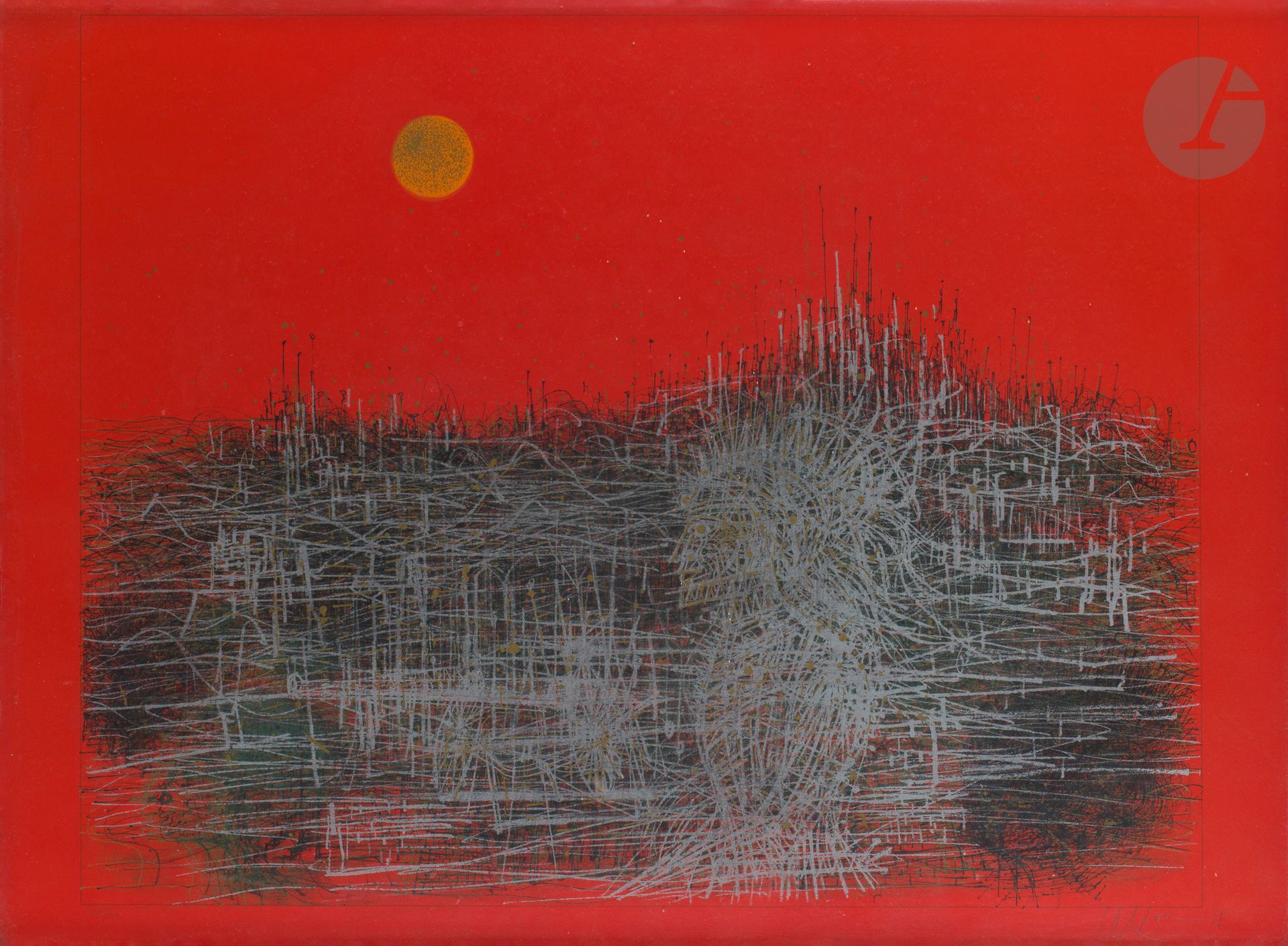 Jean Carzou (Karnik Zouloumian, dit) (1907-2000)
Yseult. 1975. Lithographie. À vue : 745 x 530 mm. Impression en couleurs. Très belle épreuve sur vélin rouge, numérotée, signée et datée au crayon. Toutes marges. Tirage à 200 épreuves. Cadre.