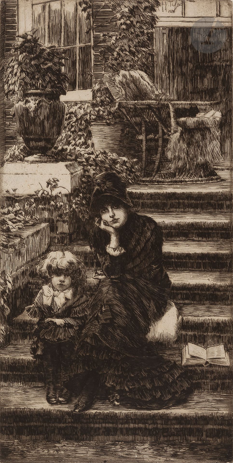 James J.-J. Tissot (1836-1902)

Reverie. 1881. Etching. 112 x 225 mm. Wentworth 52. A very nice proof on cream laid paper from an old register (with annotations in pen and sepia ink on the verso). Soiling on verso. All margins untrimmed.