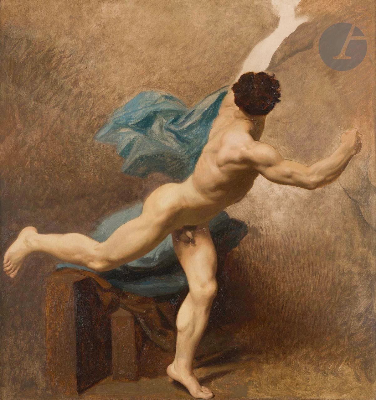 Joseph BLANC (Paris, 1846 - 1904)
Academy of a naked man
Canvas
74.5 x 71.5 cm

Provenance:
- Georges-Alexandre Chicotot (1855-1937), painter, physician, radiologist and student of Joseph Blanc.
- By descent, sale Mes Boisseau Pomez, Troyes, September 27, 2014, n°388.


This is a sketch for the decoration of the Pantheon made by Joseph Blanc from 1874 to 1889. This study is preparatory to the figure of the soldier who holds Clovis' horse in the fresco illustrating The Vow of Clovis at the Battle of Tolbiac.


