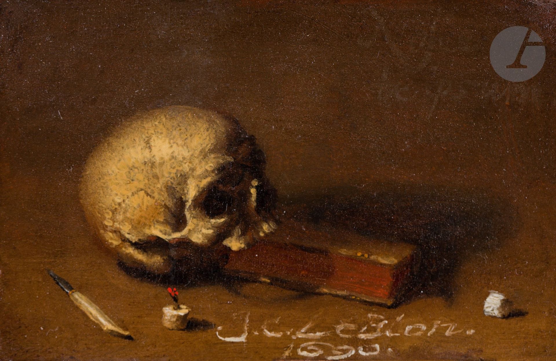 Jakob Christof LE BLON (Francfort, 1667- Paris, 1741)
Nosce te ipsum
Carton contrecollé sur panneau
Signé et daté en bas à droite : J. C. Le BLON. / 1690
Titré en haut à droite : Nofce / te ipsum
Inscrit au verso du panneau de bois : J. C Leblon / 1690
5,7 x 8,8 cm

Élève de Carlo Maratta, Jacob Christof Le Blon comprend dès le début du XVIIIe siècle l’importance des travaux récents de Newton sur la décomposition de la lumière, notamment leur application pour la peinture. Il distingue trois couleurs fondamentales : le bleu, le jaune et le rouge, qui, combinées en différents mélanges, permettent de reproduire toute la gamme des couleurs visibles. Le Blon applique alors cette théorie à la gravure à la manière noire afin de réaliser des gravures en couleurs, à l’aide de trois planches gravées, dont il entrevoit immédiatement l’intérêt scientifique et commercial: reproduire des tableaux célèbres comme le Portrait de Louis XV, gravure d’après Nicholas Blakey.