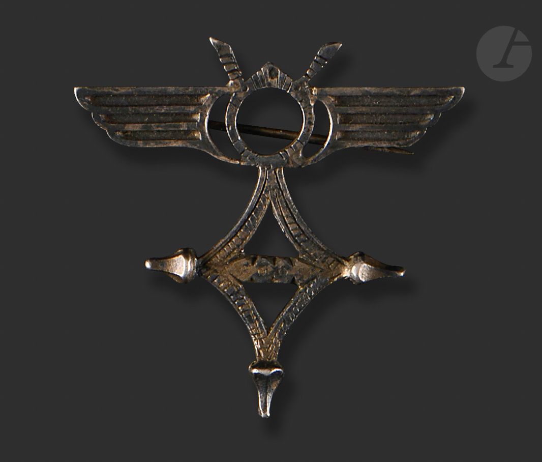 FRANCE
Insigne du groupe aérien d’observation n° 591. 
En bronze argenté (petite réparation à une aile).
Sans marque. 
45 x 45 mm.
T.B. à T.T.B.