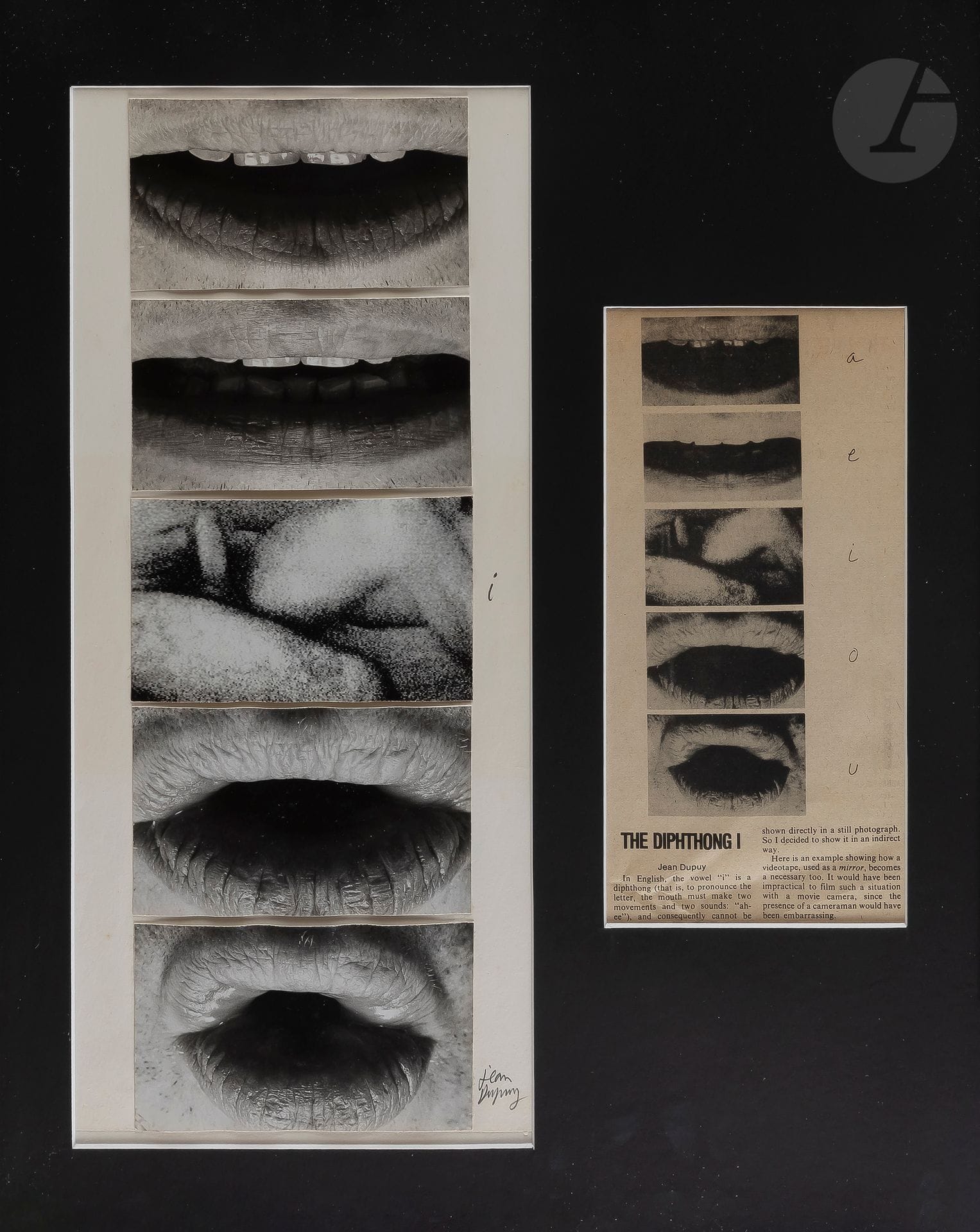 Jean DUPUY (1925-2021)
The Diphthong I
4 silver prints and one photomechanical print pasted on paper - Polyptych.
Signed lower right.
41 x 18 cm