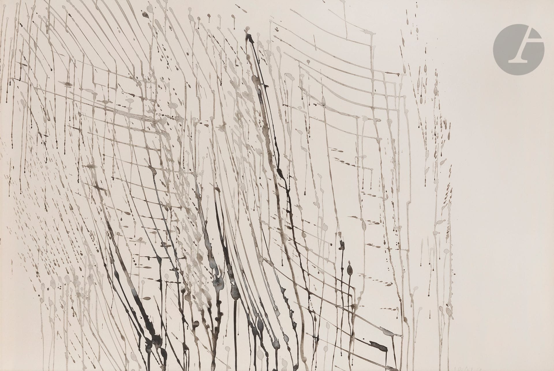 Jean DUPUY (1925-2021)
Composition, 1962
Encre et lavis d’encre.
Signée et datée en bas à droite.
66 x 100 cm