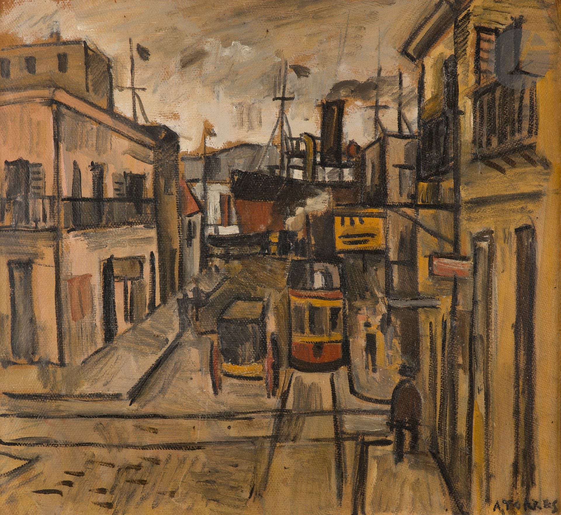 Augusto TORRES [espagnol] (1913-1992)
La Rue
Huile sur carton.
Signée en bas à droite.
52 x 56 cm