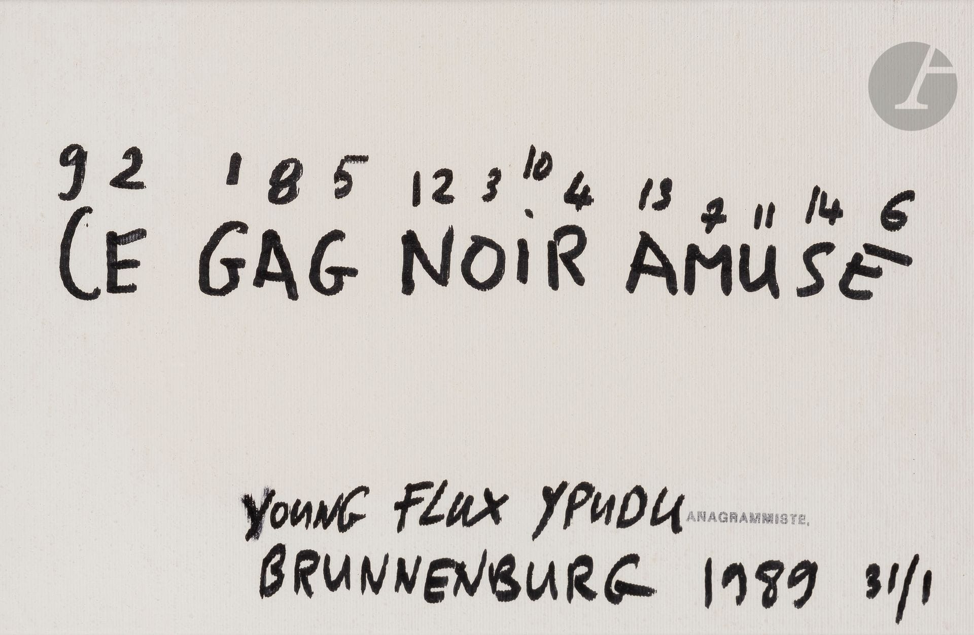Jean DUPUY (1925-2021)
Ce Gag noir amuse, 1989
Feutre sur toile.
Signé de l’anagramme «YPUDU» et daté.
21 x 32 cm
