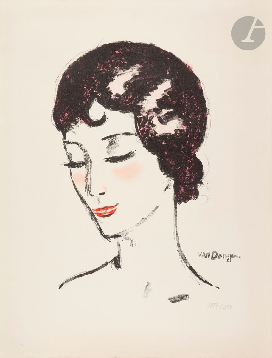 Kees van Dongen (1877-1968)
Young girl with lowered eyes. About 1929. Lithograph. [505 x 660]. Juffermans L 16. Very nice proof on vellum, numbered in pencil. Slight trace of oxidation at the edges of the sheet. All margins untrimmed. Edition of 250 proofs.