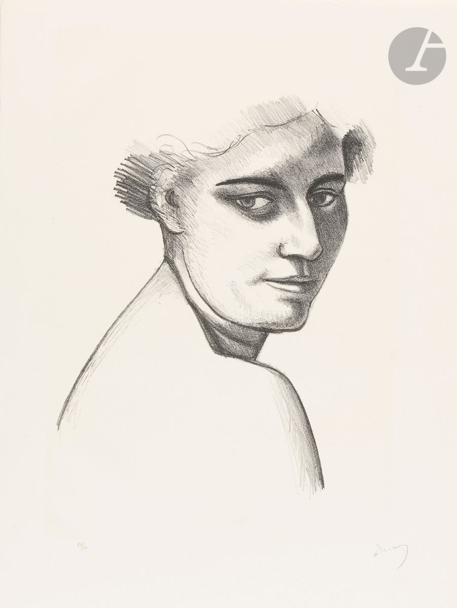 André Derain (1880-1954)
Woman in three-quarter view on the right (Pl. of the suite Metamorphoses). 1927. Lithograph. 250 x 320. Adhémar 71-4. Very nice proof on white vellum, numbered and signed in pencil. All margins not faded. Edition at 100 proofs.