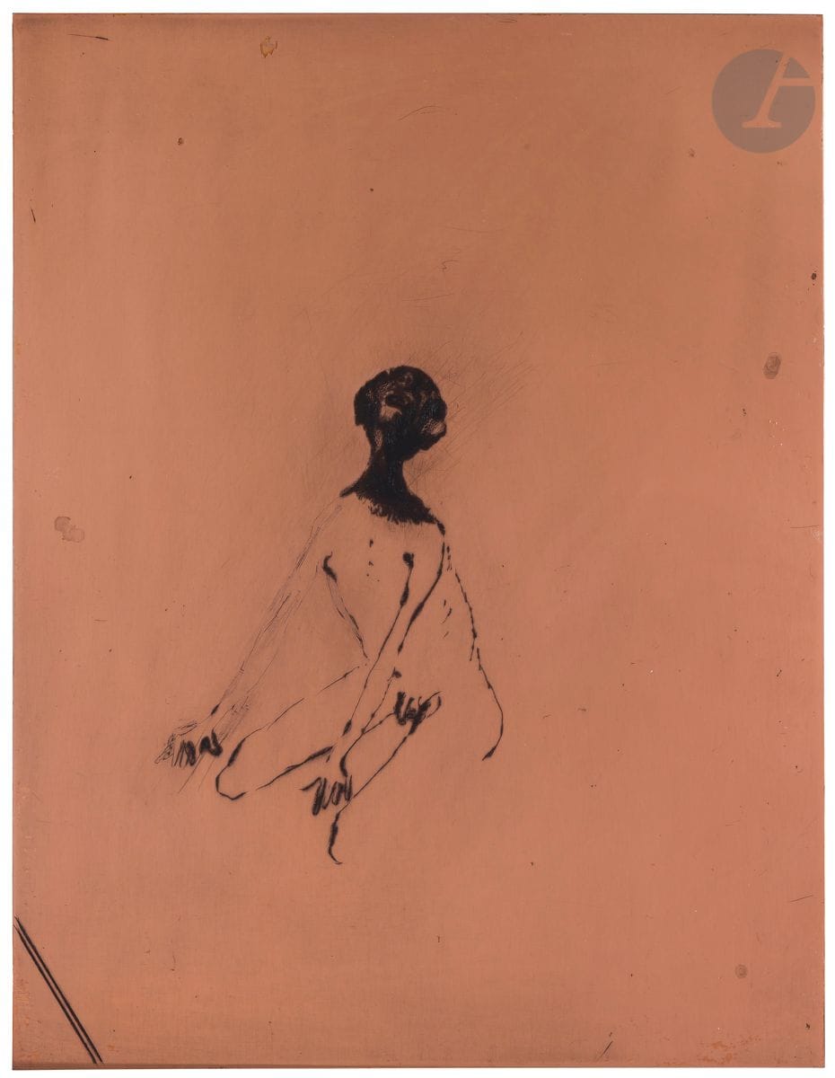 Zoran Mušič (italo-slovène, 1909-2005)
Nous ne sommes pas les derniers. 1975. Cuivre gravé à la pointe sèche. 250 x 310. Frélaut 266. Biffé de deux forts traits de pointe dans l’angle inférieur gauche. Encré et verni. (Sujet tiré à 25 épreuves sur vélin, atelier Leblanc imprimeur).