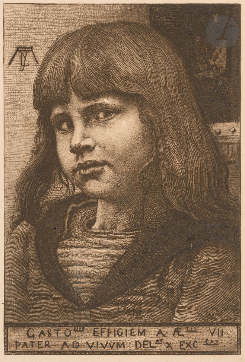 Arthur Henri Lefort des Ylouses (1846-1912)
Gaston Lefort des Ylouses, fils de l’artiste, âgé de 7 ans. 1892. Eau-forte. 145 x 204. Très belle épreuve tirée en noir bistré sur vélin ivoire. Rousseurs claires éparses. Traces de colle avec petits arrachements dans les angles du feuillet. Minuscules épidermures en surface (sur le visage). Toutes marges.

Gaston Lefort des Ylouses naquit le 23 avril 1885 à Neuilly et mourut le 16 décembre 1971 à Dinan, à l’âge de 86 ans. Il fut ingénieur de l’École Centrale de Paris.