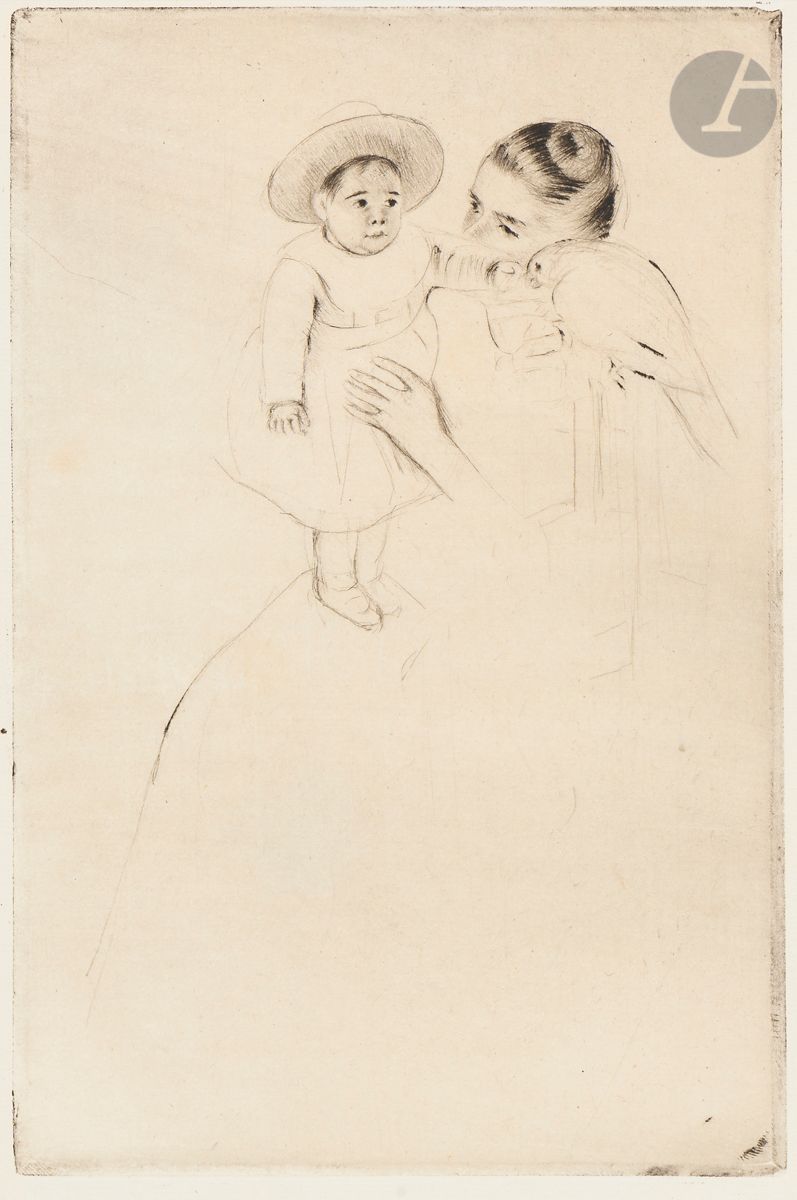 Mary Cassatt (1844-1926)
Hélène of Septeuil, ou L’Enfant au perroquet. Vers 1890. Pointe sèche. 155 x 237. Breeskin 134. Très belle épreuve sur vergé mince ivoire filigrané « Van der Ley ». Annotation « A » au crayon dans l’angle inférieur gauche de la main de H. M. Petiet. Toutes marges non ébarbées. 

 Provenance : Ambroise Vollard (1866-1939) puis H. M. Petiet (1894-1980).