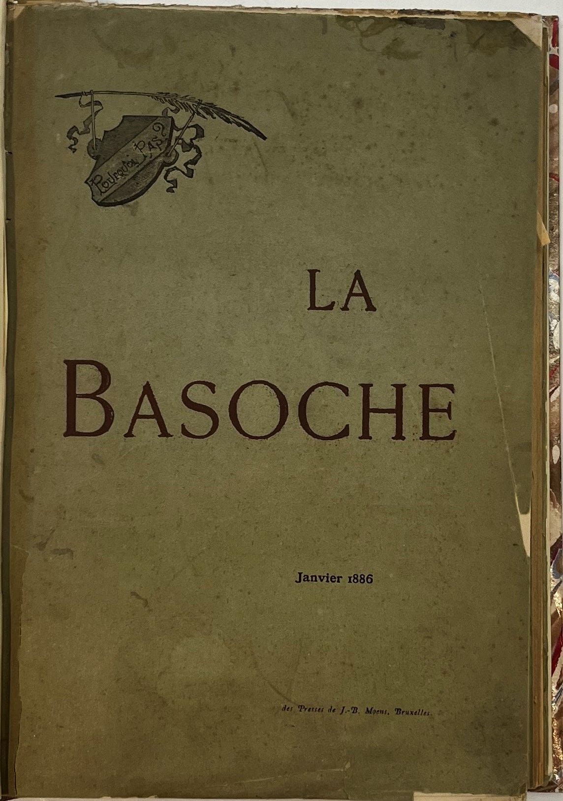 LA BASOCHE
Literary and artistic review
Volume I: n° 1, 13 November 1884-n° 12, October 1885; Volume II: n° 13 (1), January 1886-n° 16 (4), April 1886 + 1 unnumbered issue. Brussels, J.-B. Moens, editor, Director : Charles Henry de Tombeur. Texts of Jean Ajalbert, Robert Caze, Rodolphe Darzens, André Fontainas, René Ghil, Stanislas de Guaita, Edmond Haraucourt, J.-K. Huysmans, Jean Lorrain, Camille Lemonnier, Stéphane Mallarmé, Catulle Mendès, Stuart Merrill, Oscar Méténier, Pierre Quillard, Jean Rameau, etc. Complete collection. 17 numbers in 17 issues in 2 bound volumes, 1 in-8 and 1 small in-8 (the covers of Volume I have not been preserved except for those of No. 3, placed at the beginning of the volume, No. 4 placed at the head of No. 4 and No. 8, placed at the end of the volume) in a slipcase with compartments Volume I is one of the 12 numbered and nominative copies on Hollande paper (this one n° 12 of J.-B. Moens with his bookplate). Handwritten notes by Vasseur (9 ff.). Joint : In volume I : - 1 L.A.S. from Charles de Tombeur on headed paper of La Réforme (September 1886) to Édouard Dujardin ; In volume II : - Various portraits.