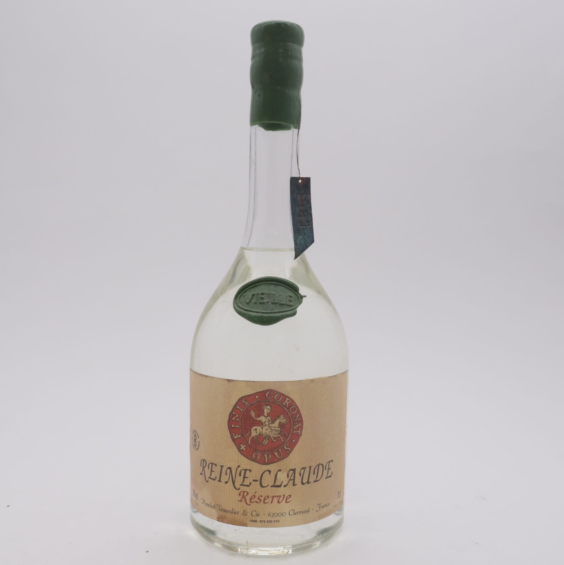 1 B VIEILLE EAU DE VIE REINE CLAUDE RÉSERVE 70 cl 50% (original case) (e.t.h.), Peuchet-Tissandier, NM