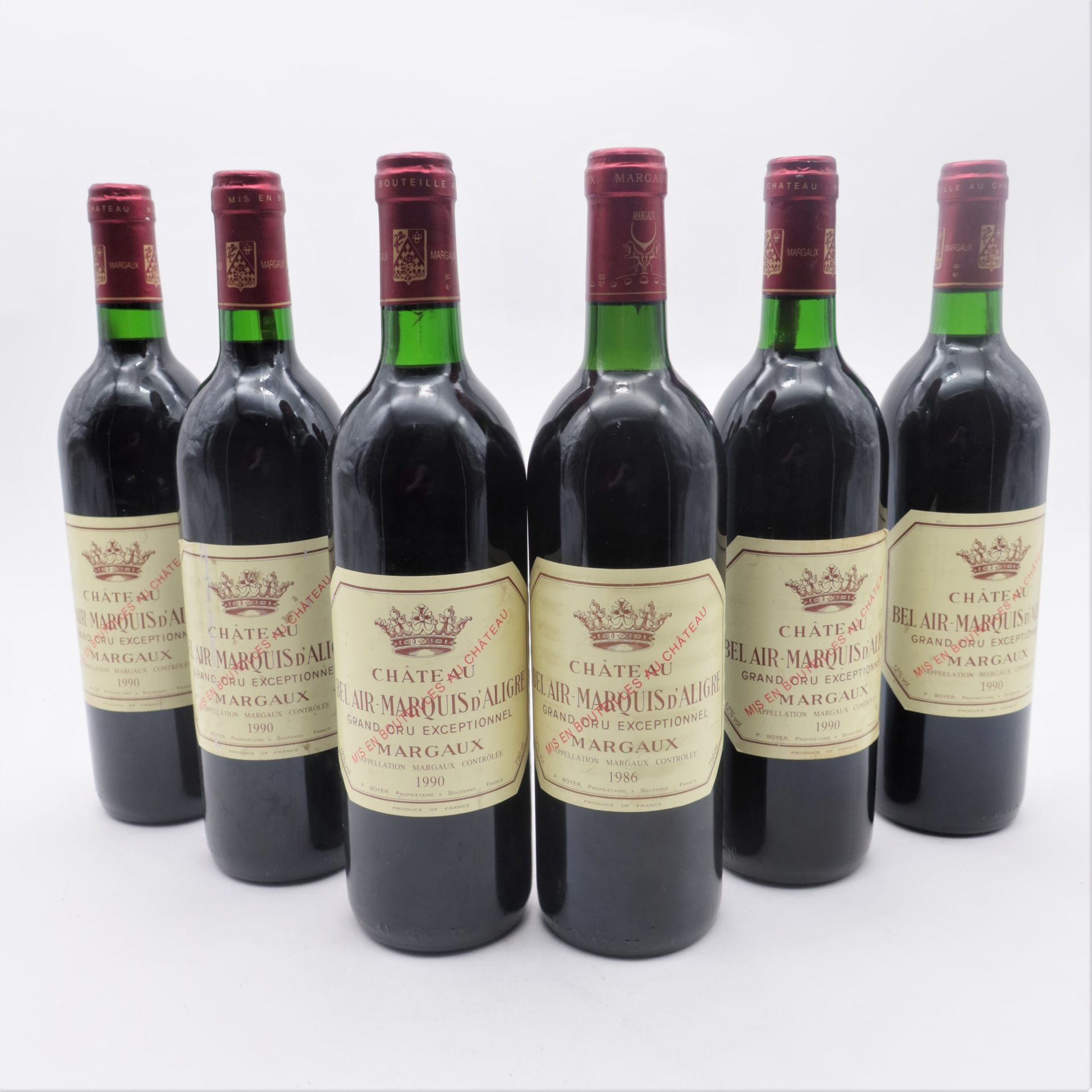 5 B CHÂTEAU BEL AIR MARQUIS D'ALIGRE (3 B.G; 1 e.t.a.), Margaux, 1990
1 B CHÂTEAU BEL AIR MARQUIS D'ALIGRE (T.L.B.+), Margaux, 1986