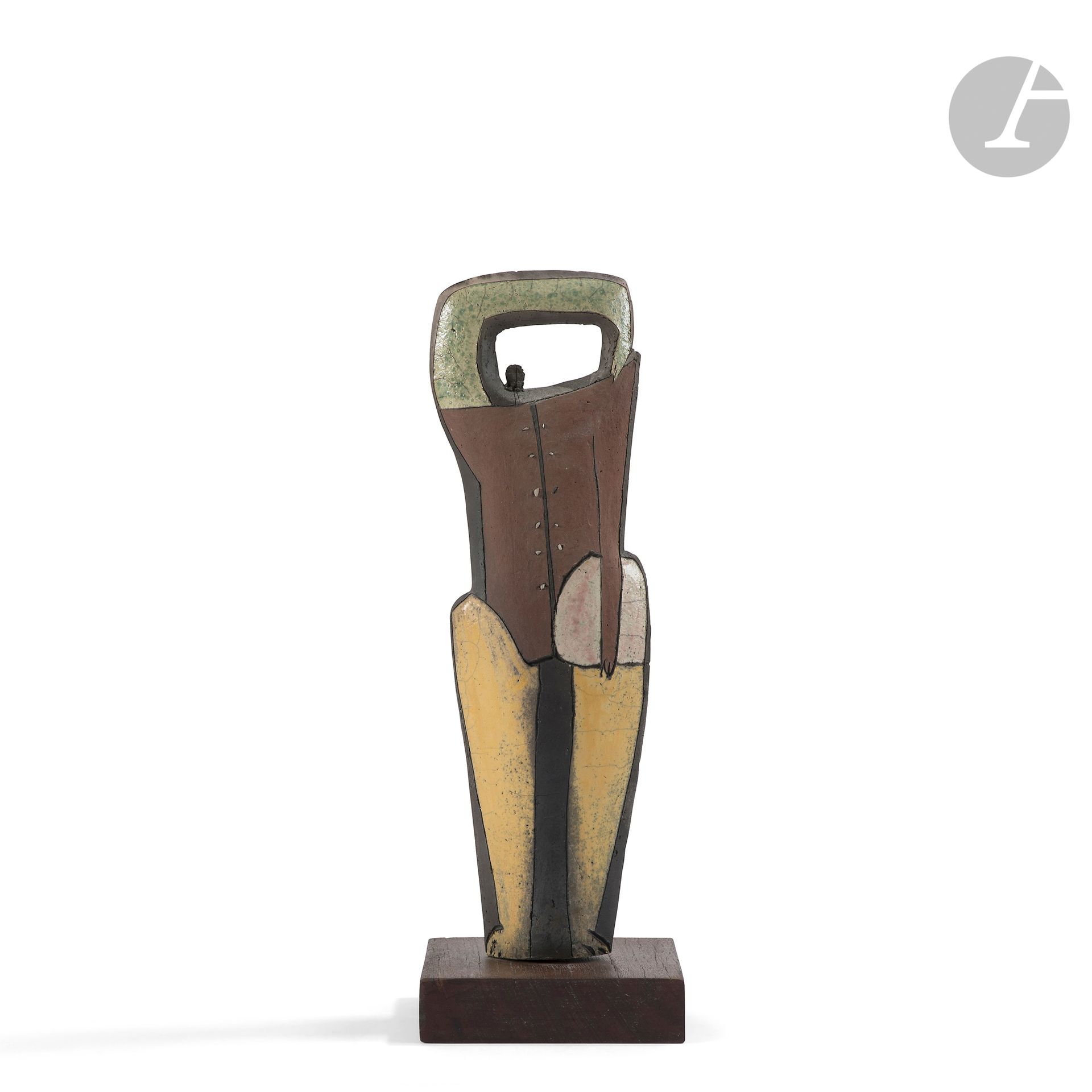 DAPHNE CORREGAN (BORN 1954)
Woman in a guêpière, 1994
Sculpture. Polychrome enamelled and engraved ceramic proof. Square wooden base. Signed and dated CORREGAN (19)94 under the base. H. 42 cm