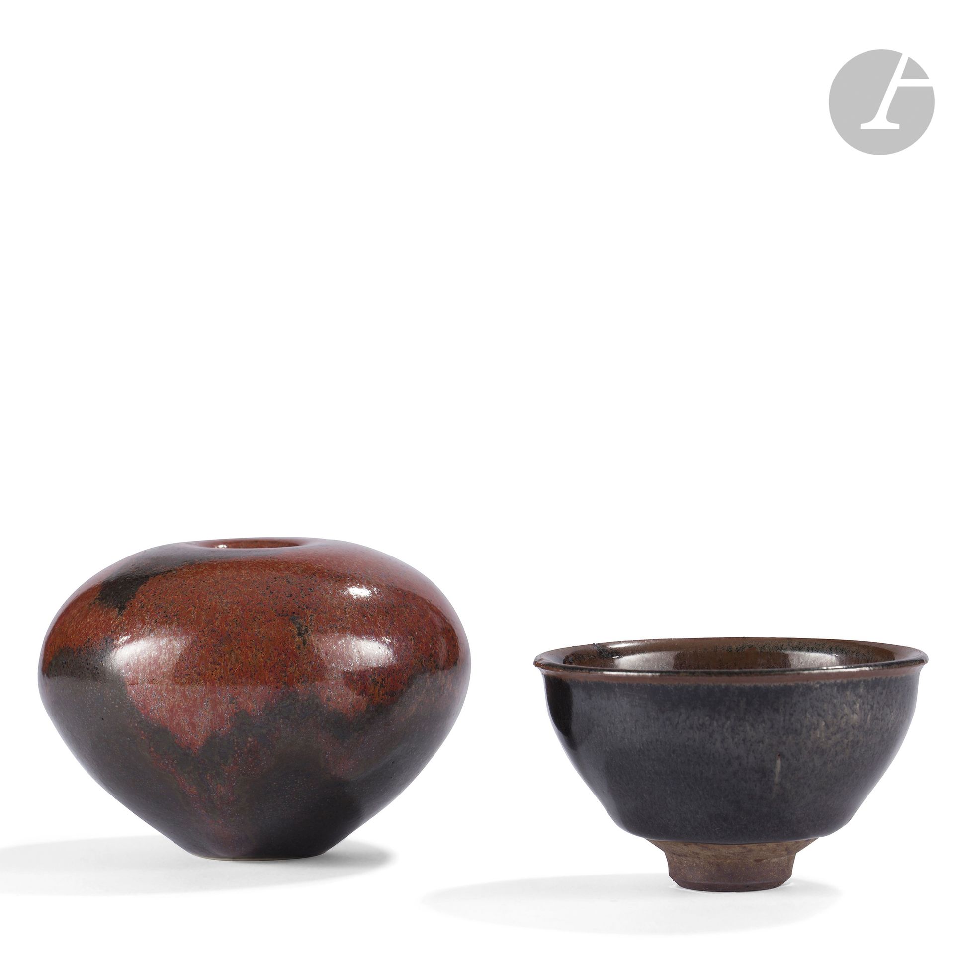 JEAN GIREL (BORN 1947) - 2 WORKS 
Leather
- Vase toupie with small ring neck. Polychrome enamelled ceramic proof. Signed Jean GIREL under the base. H. 7 cm - D. 9,5 cm
- Tea bowl. Polychrome enamelled ceramic proof. Signed Jean GIREL under the base. H. 4,5 cm - D. 7,5 cm