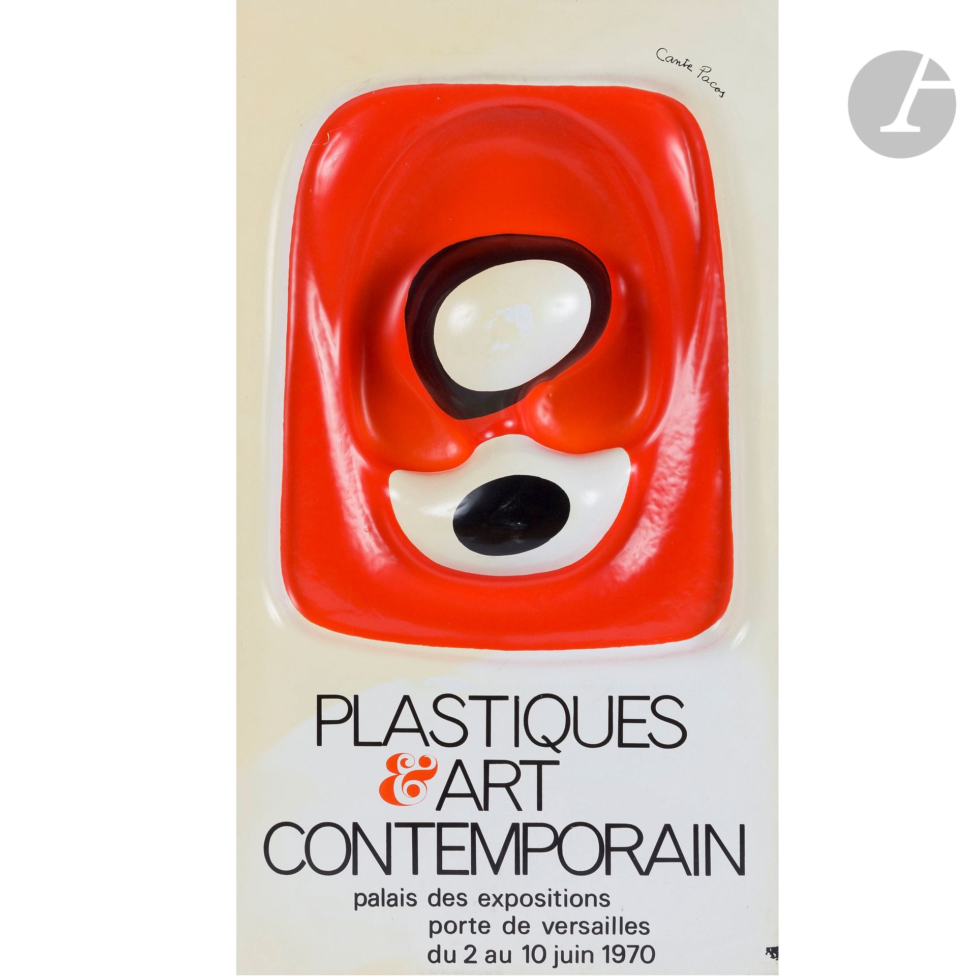 FRANÇOIS CANTE-PACOS (NÉ EN 1946) (FRANCOIS-ÉDOUARD CANTE, DIT)
Plastiques & Art contemporain, 1970
Panneau publicitaire. Plastique thermoformé et sérigraphié en couleurs. Jaunissements. Signé CANTE-PACOS en haut à droite. 85 x 47 cm