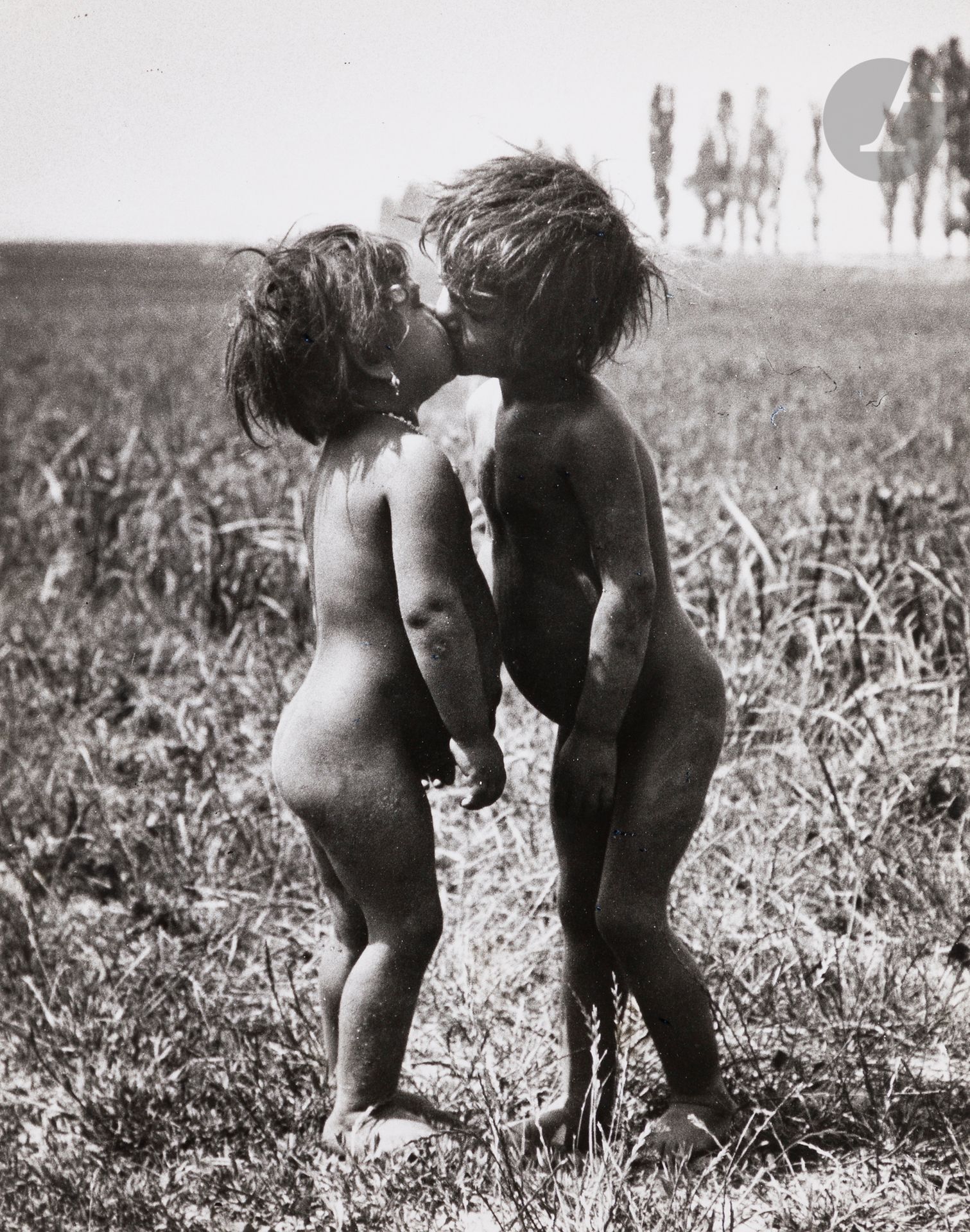 André Kertesz (1894-1985)
Gypsy children. Esztergom, June 27, 1917.
Silver print (1967). Stamp "© André Kertész", cropping indications, annotations and date in photographer's hand on verso. 
Image: 24.6 x 19.7 cm / Sheet: 25.2 x 20.3 cm 

Bibliography :
- Nicolas Ducrot, André Kertész, Sixty Years of Photography, London, Penguin Books, 1972, p. 27.
- Jane Corkin, Ben Lifson, André Kertész: A Lifetime of Perception, Saint Louis, Harry N. Abrams, 1982, p. 45.
- Pierre Borhan, André Kertész: His Life and Work, Boston, Bullfinch, p. 66.

 In 1967, André Kertész was one of six photographers selected for The Concerned Photographer exhibition at the Riverside Museum in New York.
This print seems to have been produced at this time, certainly to promote the exhibition.
A similar print is in the collections of the Centre Pompidou.