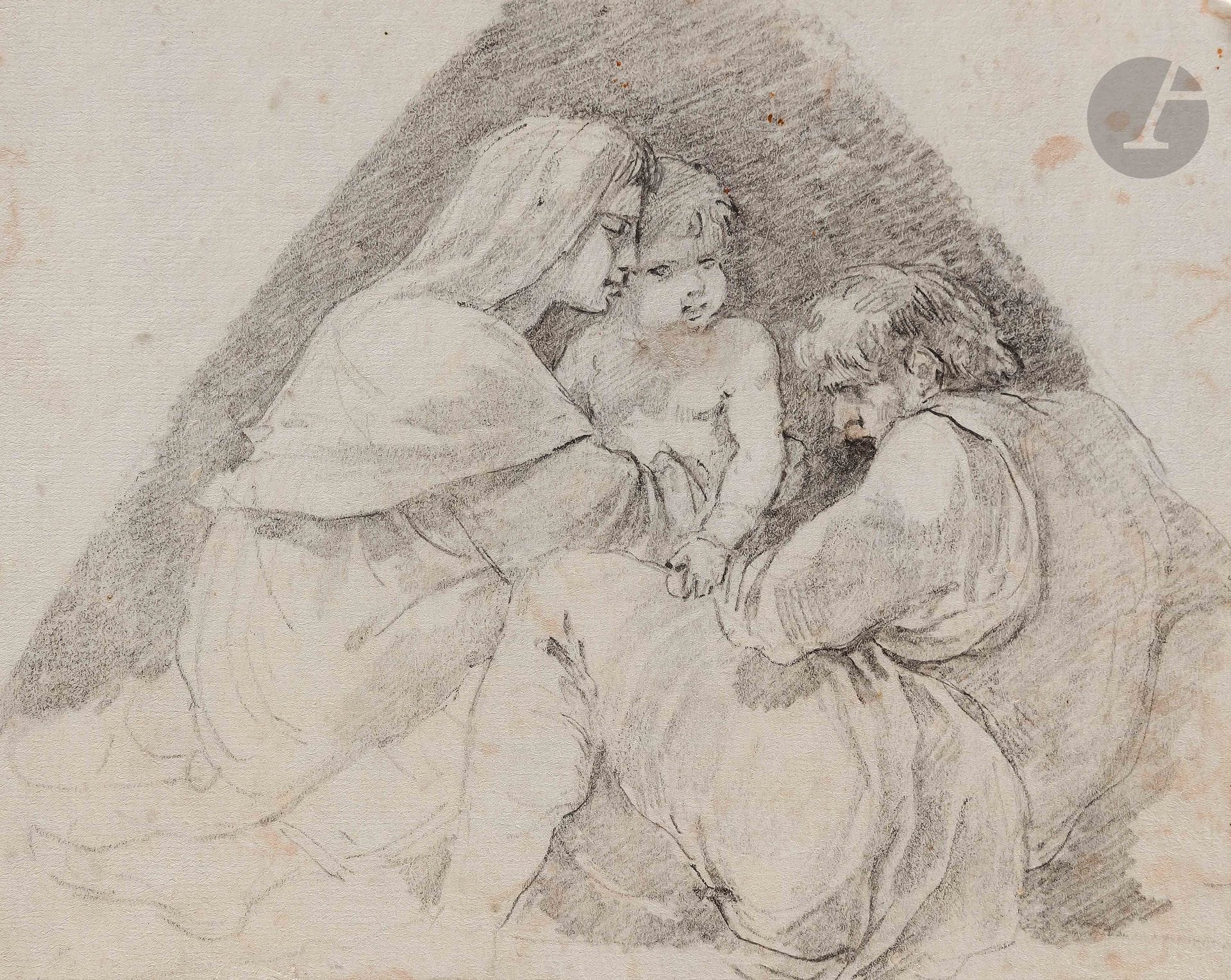 Julien DE PARMES
Saint famille d’après Michel ANge
Pierre noire.
13 x 15,8 cm