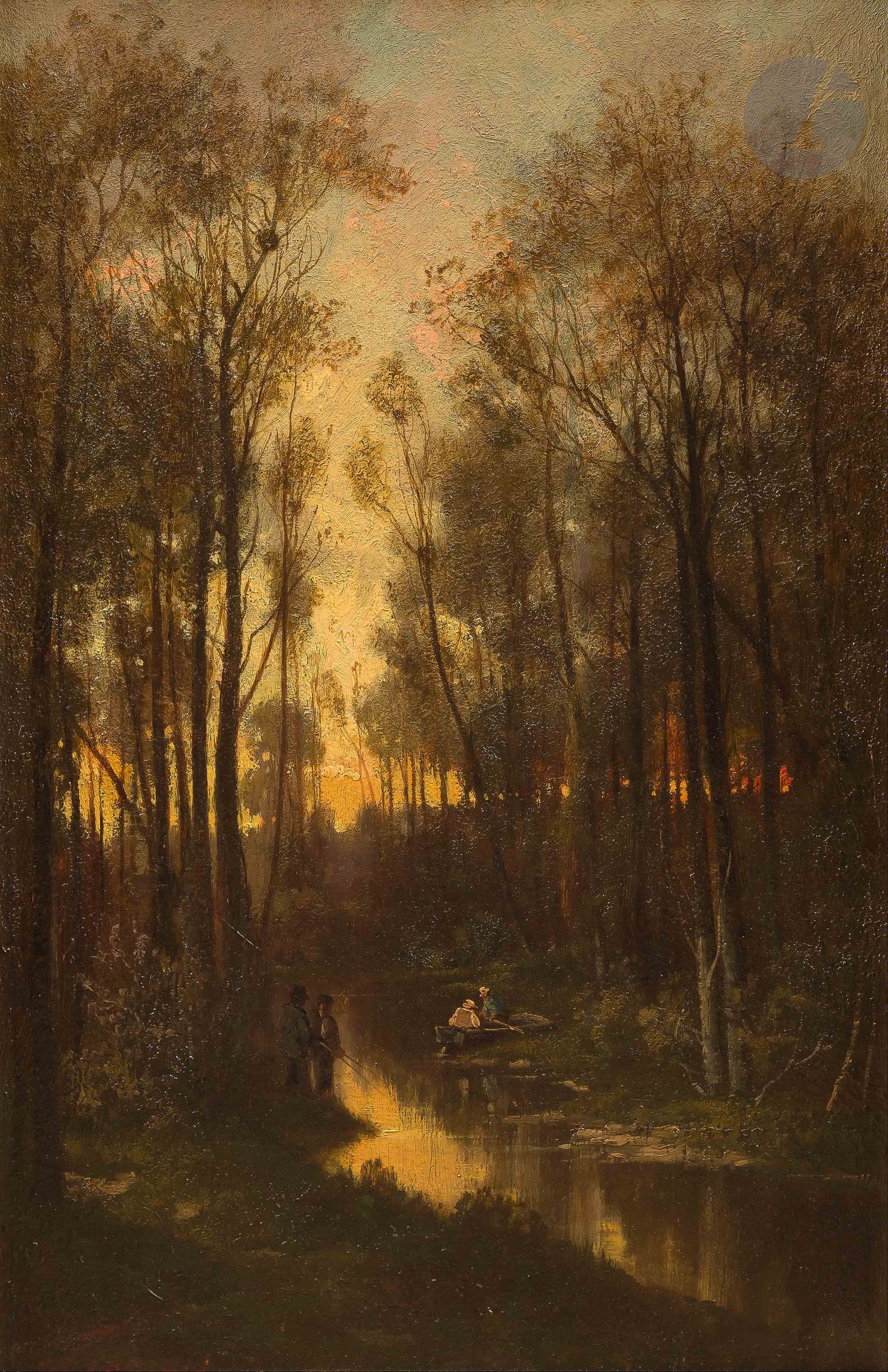 Attributed to Louis François FRANçAIS
(1814 - 1897)
Fishermen and walkers in a boat in an undergrowth
Panel
Bears a signature lower left "Français".
41 x 27 cm
