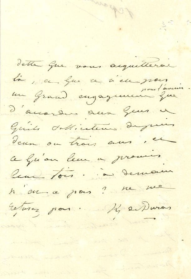 Claire de Kersaint, duchesse de DURAS (1778-1828) femme de lettres. L.A.S., au comte Louis de Fontanes ; 2 pages in-8.
Elle le prie de lui donner sa soirée de demain : « Je n’aurai personne que Mme Svetchine cette dame russe dont vous avez fait la conquête, elle meurt d’envie d’entendre les Six tilleuls, je n’ose pas les demander, vous m’avez si mal traitée tout l’hyver que je ne me crois plus aucun droit. Mais pensez pourtant que c’est une vieille dette que vous acquitterai là, et que ce n’est pas un grand engagement pour l’avenir que d’accorder aux gens ce qu’ils sollicitent depuis deux ou trois ans, et ce qu’on leur a promis cent fois »…
Ancienne collection Édouard Herriot (avec chemise autographe).