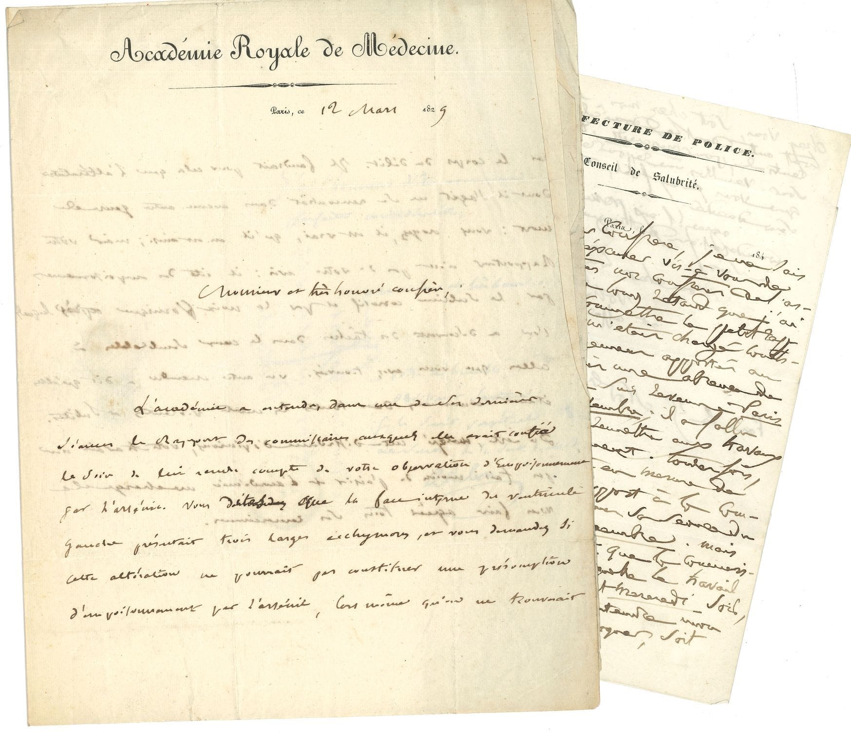 MEDICINE. 21 letters or documents, most of them L.A.S. to Dr. Godard, XIXth -XXth centuries.
Nicolas-Philibert Adelon (3), Auguste Begin (2), Jean-Gaston Blache, Auguste Delpech, Auguste Gendrin, Isidore Gerdy, Joseph-François Jajavay, François-Achille Longet (4), Louis-Marie Michon (3), Henri Mondor (2), Mathieu Orfila, Pierre Thouvenel, Armand Trousseau