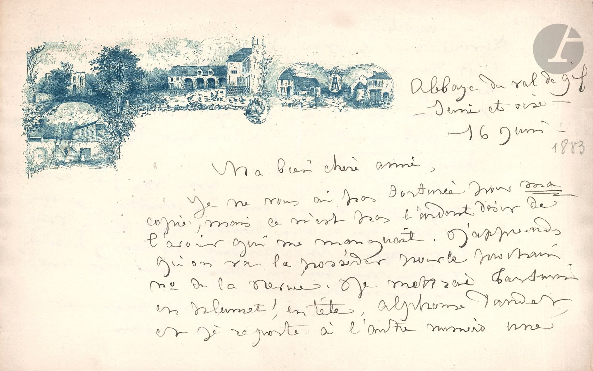 Juliette ADAM (1836-1936). 275 L.A.S. approximately, 1870-1931 and n.d., most of them to Jacques Patin; more than 350 pages in various sizes, numerous envelopes.
Important correspondence, over more than fifty years. We can only give a very brief overview.
Most of it is addressed to the journalist Jacques Patin (1883-1948), editor in chief of the Figaro and in charge of the literary supplement. Among the other correspondents of Juliette Adam, her friend Julia Daudet, Alphonse's wife, Arthur Meyer, director of the Gaulois, Jules Claretie, Mme Arvède Barine, P.B. Gheusi, Jean Bernard, to a minister, etc. There is a lot of talk about La Nouvelle Revue, founded and directed by Juliette Adam (many letters are under the heading of the review), and about the meetings she organizes in her domain of the Abbey in Gif-sur-Yvette, from where many letters are written, as well as from Paris, or from her villa of Bruyères in the South of France or from Callian (Var), but also from Marseille, Nice, Cabourg, Rome, etc.
In a first letter, signed "Juliette Lamber" (circa 1850), she says that she is still under the care of her father. In November 1870, she exclaims: "Ah, the damned Prussians; if I could blow up 500 thousand of them"... In 1878, she calls for the creation of an "ethnographic muse"... She is enthusiastic about a portrait of her friend Henri Rochefort (1879). On May 20, 1889, she announced to Julia Daudet that she was going to found her "review directed by a woman", and would like to publish a novel by Alphonse Daudet in it; she will often come back to the charge. From 1902 on, there is talk of the preparation and publication of Mes souvenirs (1902-1910, 7 volumes)... During the war of 14, she shows herself to be an ardent patriot. The correspondence with Patin is very abundant in the 1920s. She speaks in particular about the attacks against her coming from Léonie Léon, Gambetta's mistress: "having refused to be a Freemason, I will be broken, I had the Freemasonic threat"... Etc.