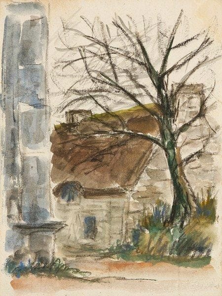 Jean FRÉLAUT (1879-1954)
Chaumière près d?une chapelle. Aquarelle sur trait de mine de plomb, sur vergé ancien mince, [187 x 250], signée en bas à gauche et titrée sur le support. Quelques rousseurs.