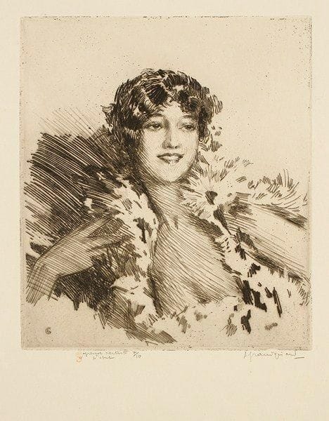 Lucien-Henri GRANDGERARD (1880-1970)
American Smile, 2e pl. 1927. Eau-forte. 210 x 240. I.F.F. 4. Très belle épreuve sur vergé, timbrée, justifiée «épreuve d?artiste 4e état», numérotée et signée à la mine de plomb. Toutes marges.