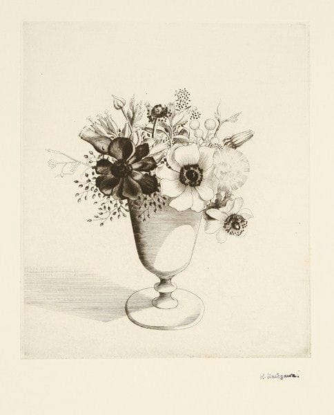 Kiyoshi Hasegawa (1891-1980)
Anémones et fleurs des champs. 1929. Pointe sèche. 209 x 247. R. 204. Parfaite épreuve sur vélin, revêtue du timbre de l?atelier. Toutes marges.