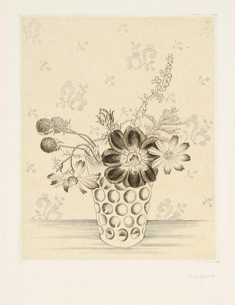 Kiyoshi Hasegawa (1891-1980)
Dahlias et fleurs des champs. 1932. Pointe sèche. 192 x 244. R. 226. Parfaite épreuve sur chine appliqué, revêtue du timbre de l?atelier. Toutes marges.