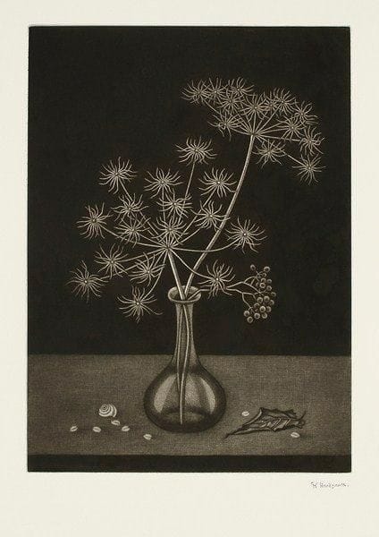 Kiyoshi Hasegawa (1891-1980)
Nature morte à la plante d?automne. 1959. Manière noire. 257 x 354. R. 308. Parfaite épreuve sur vélin, revêtue du timbre de l?atelier. Toutes marges.